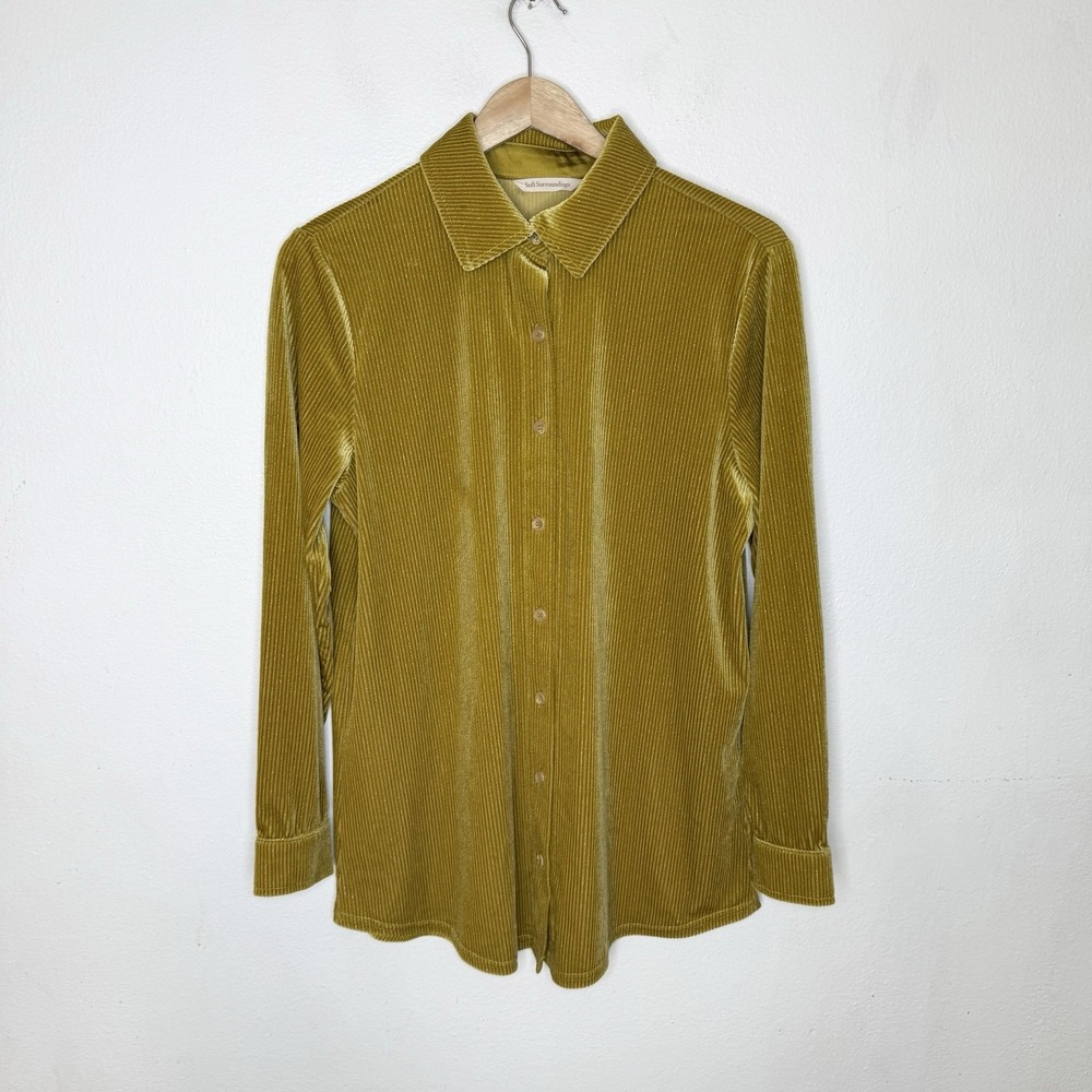 Soft Surroundings Mustard Yellow Velvet Long Sleeve Button Up Top Women's Small